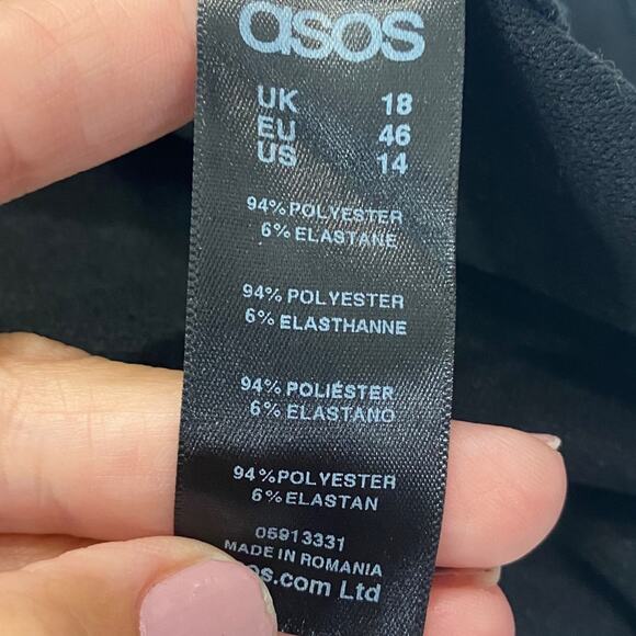 Asos Puff Sleeve Shift Dress Black Half Sleeves Round Neck Knee Length Size 14 - Picture 6 of 11